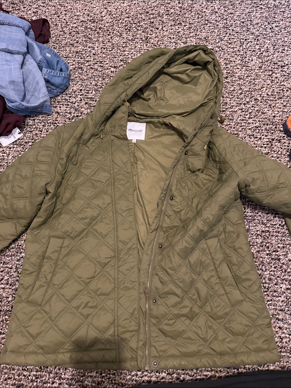 Madewell Quilted Hooded Women's Jacket - Olive Green